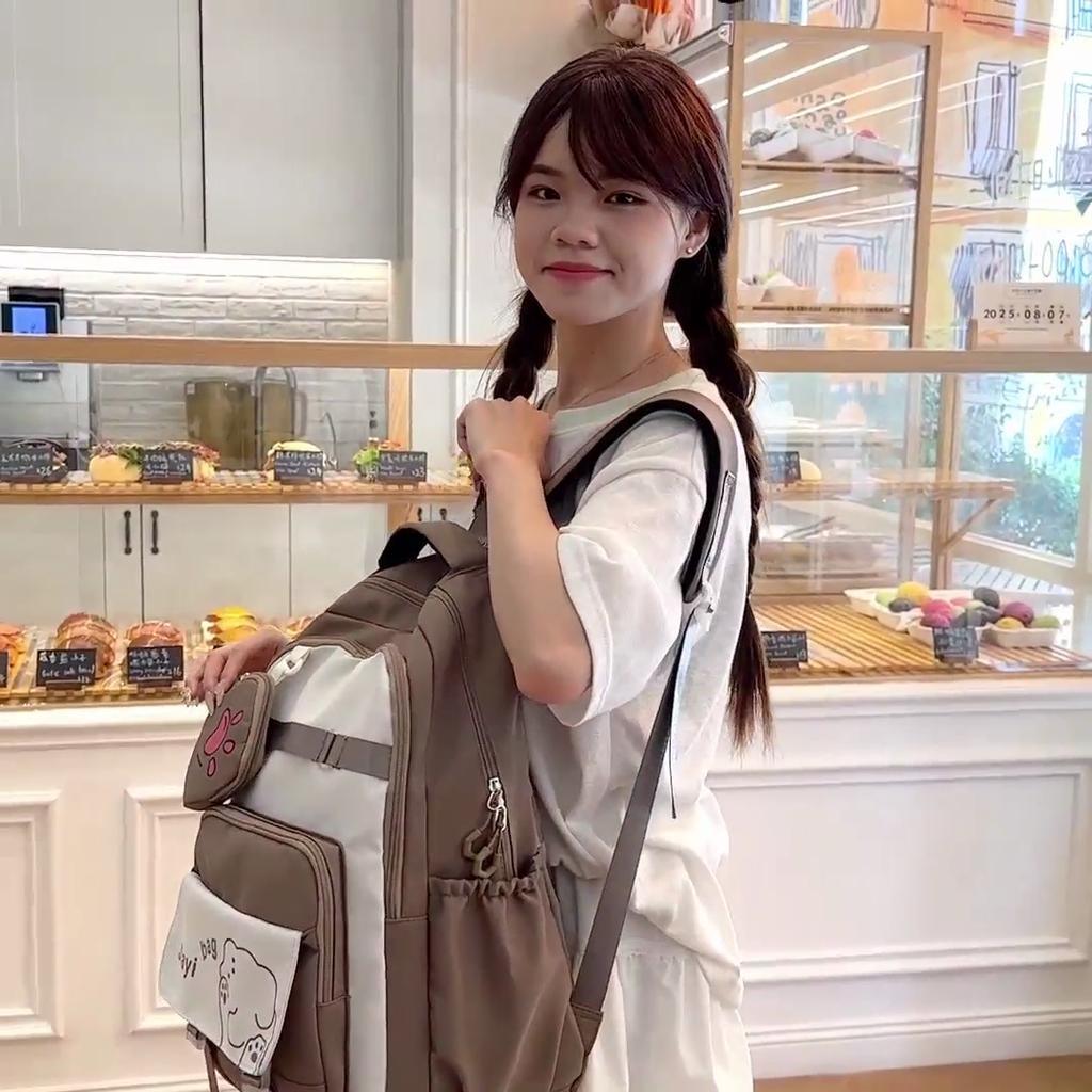 Cartoon Student Schoolbag Color Contrast Large Capacity Backpack with Coin Purse