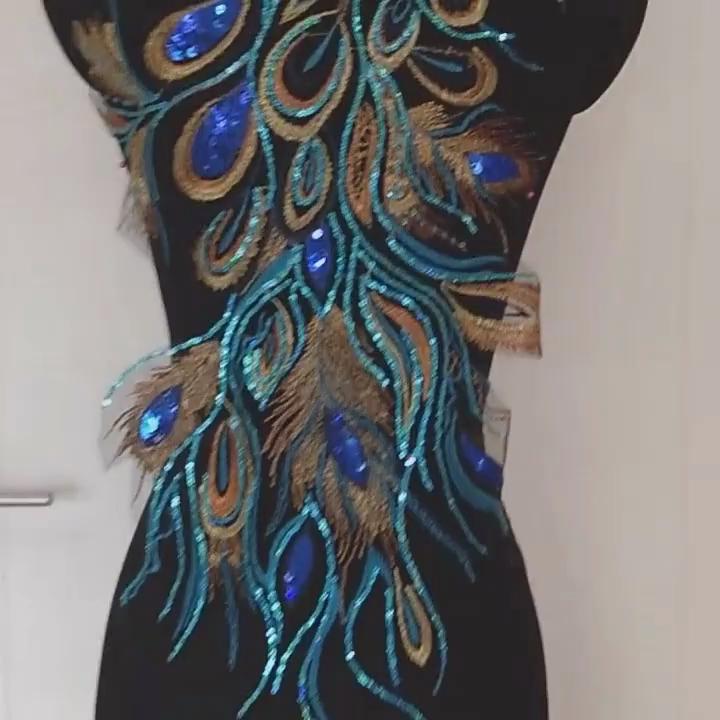 1Pc Peacock Embroidery Lace Patches Sewing Applique DIY Wedding Dress Decoration