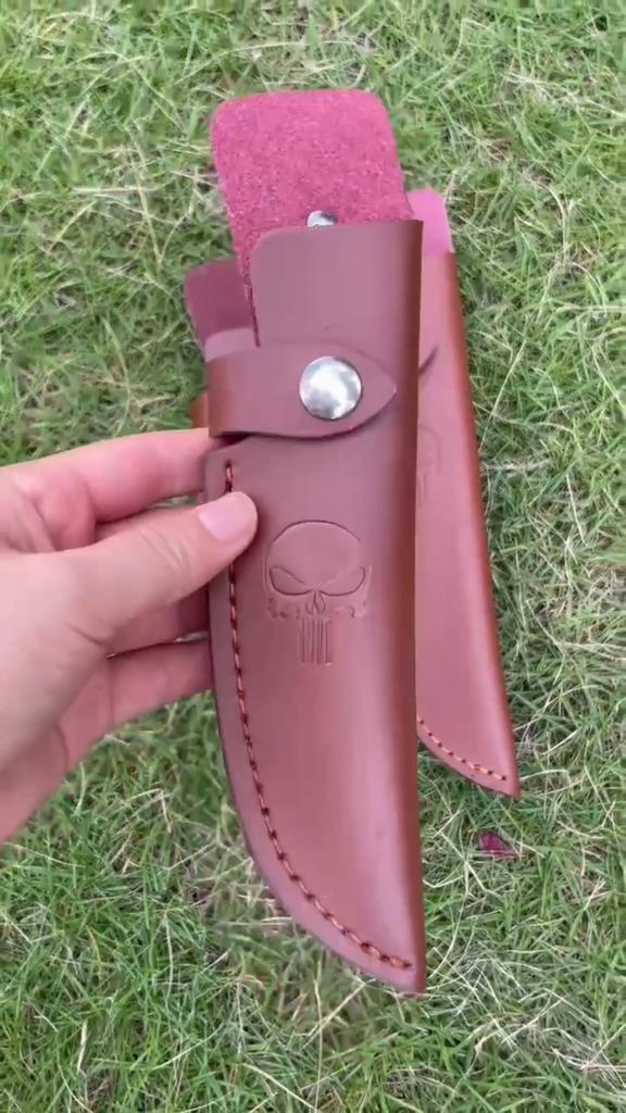 Fixed Blade Knife Scabbard Embossed Cowhide Cover Leather Sheath  Camping Knife Case Hunting Holsters with Belt Buckle