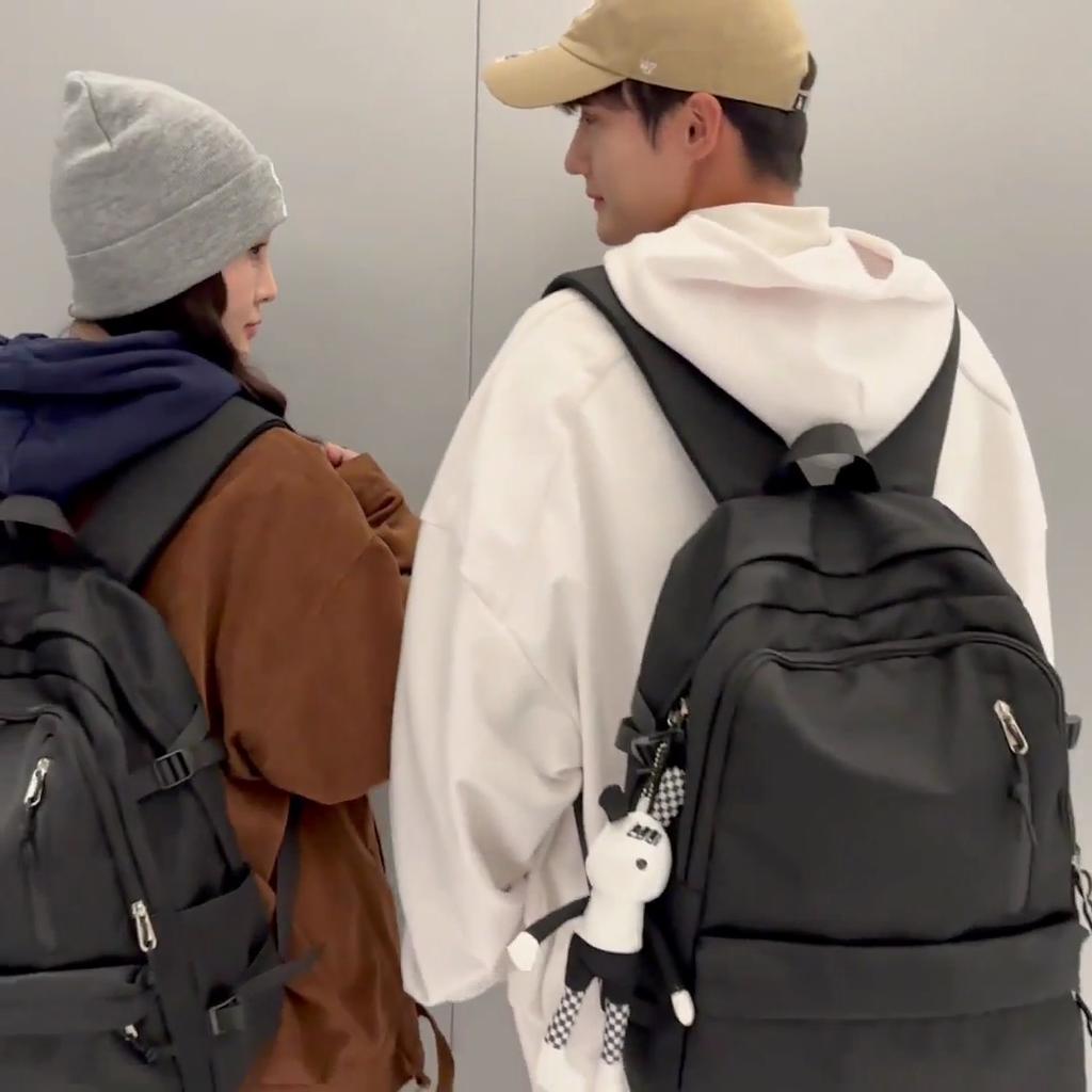 Male Solid Color Backpack Female Large Capacity Student Schoolbag