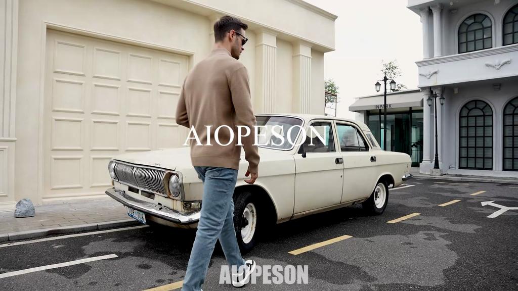 AIOPESON Mens Mock Neck Button Up Cotton Pullover Sweaters Casual Social Knit Turtleneck Autumn Winter Sweaters for Men
