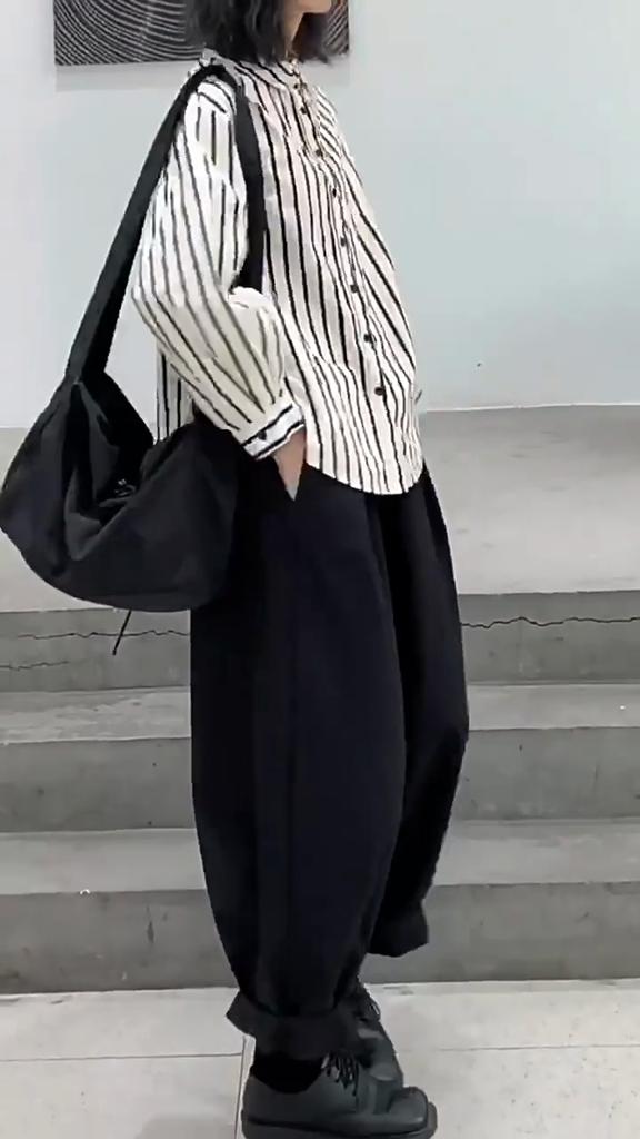 Johnature Simple Loose Striped Long Sleeve Shirt Spring Lapel Casual Loose Women Shirts