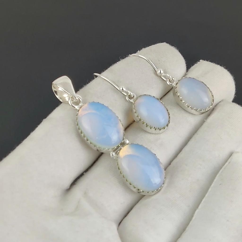 Mjölkopal Hängsmyckeset, Mjölkopal Ädelsten Handgjord 925 Sterlingsilver Örhänge Hängsmyckeset För Kvinnor Hängsmycke Morsdagspresent