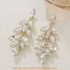 Geometric Alloy Drop Earrings With Leaf Design For Wedding And Bridal Celebrations