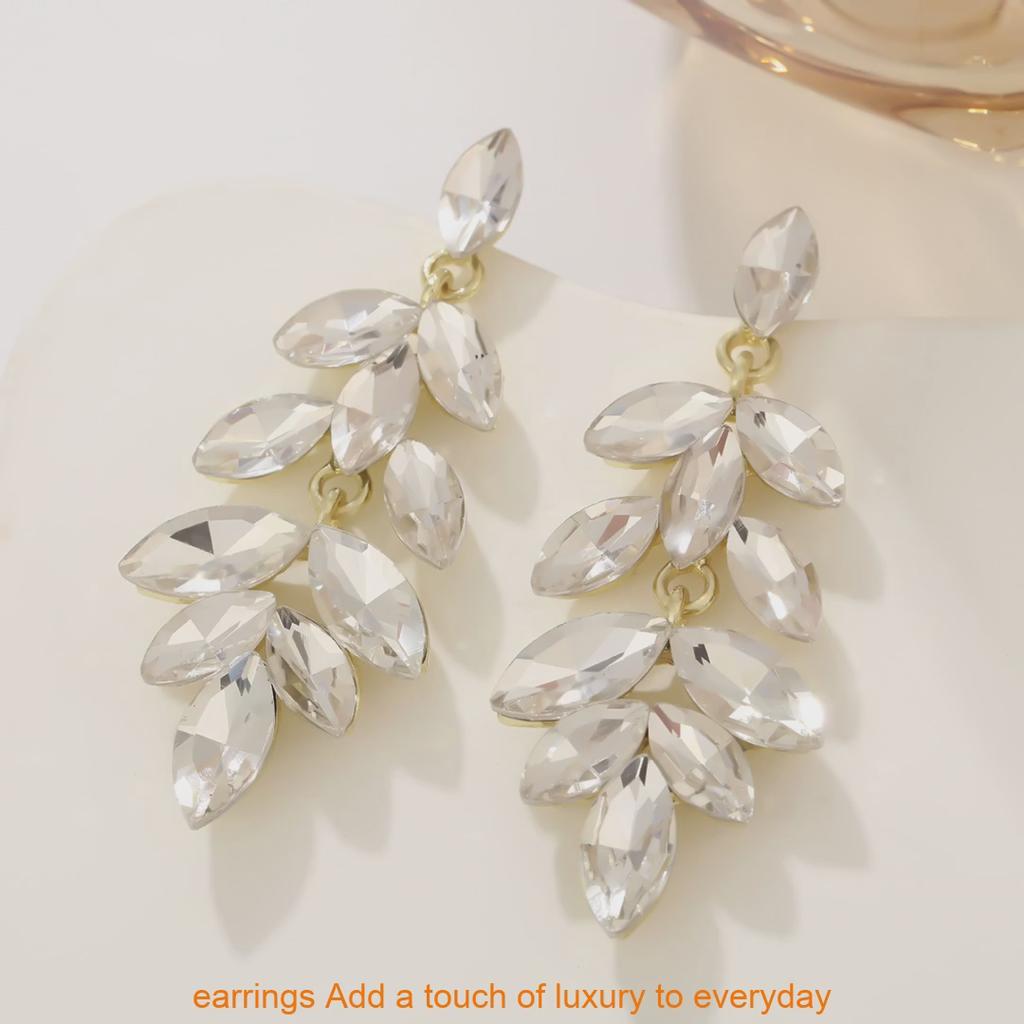 Geometric Alloy Drop Earrings With Leaf Design For Wedding And Bridal Celebrations