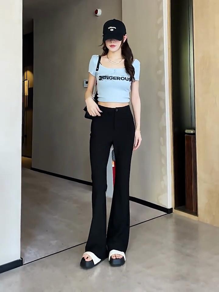 Černé rozšířené kalhoty pro ženy jaro léto strečové zeštíhlující s vysokým pasem bootcut kalhoty ležérní mírně rozšířené dlouhé kalhoty