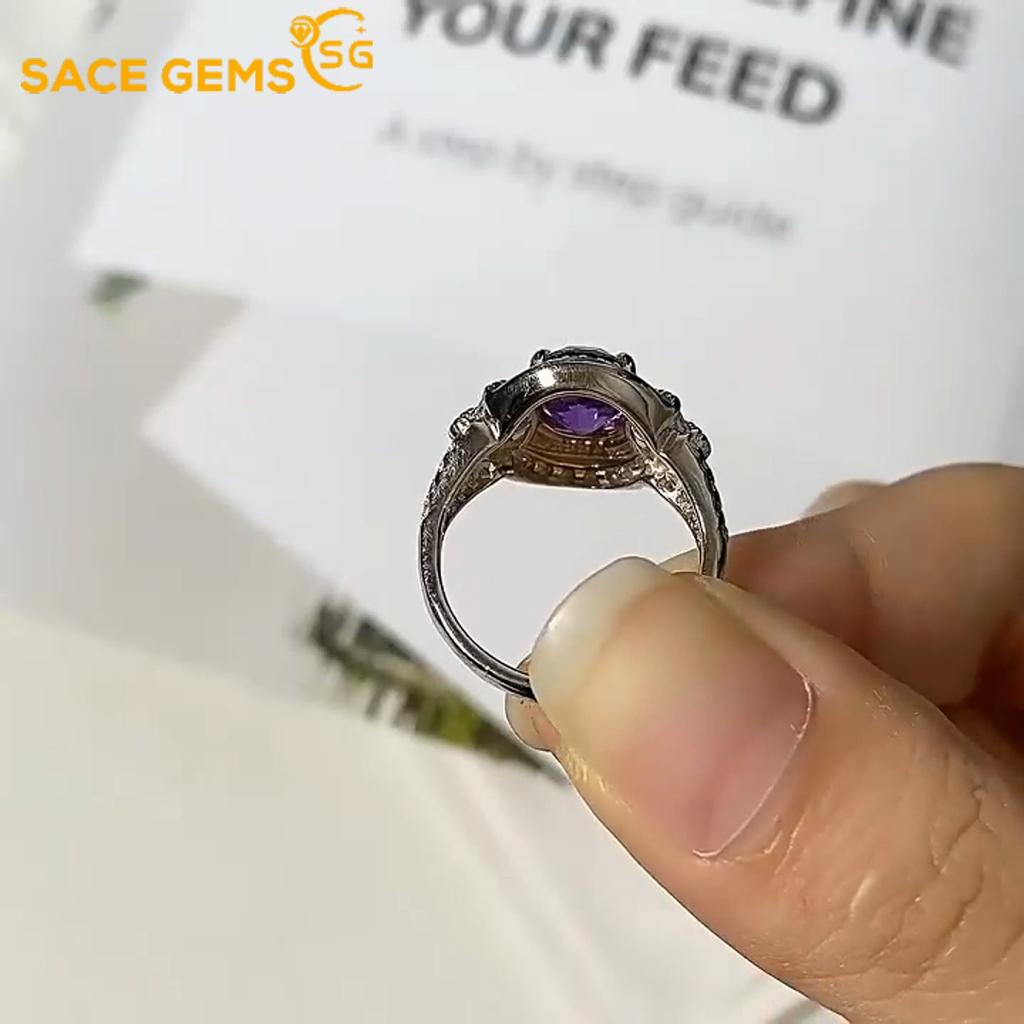 Sace Gems 925 sterliņu sudraba grezni dabīgā ametista gredzeni sievietēm saderināšanās kokteiļu ballītei, ar maināmu izmēru