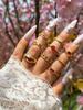 Korean Style 9-Piece Retro Colored Stone Metal Carved Fashionable Geometric Ring Set Suitable for Girls' Jewelry