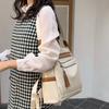 Women's Soft Leather Backpack Color Block Student Schoolbag Tassel Travel Bag