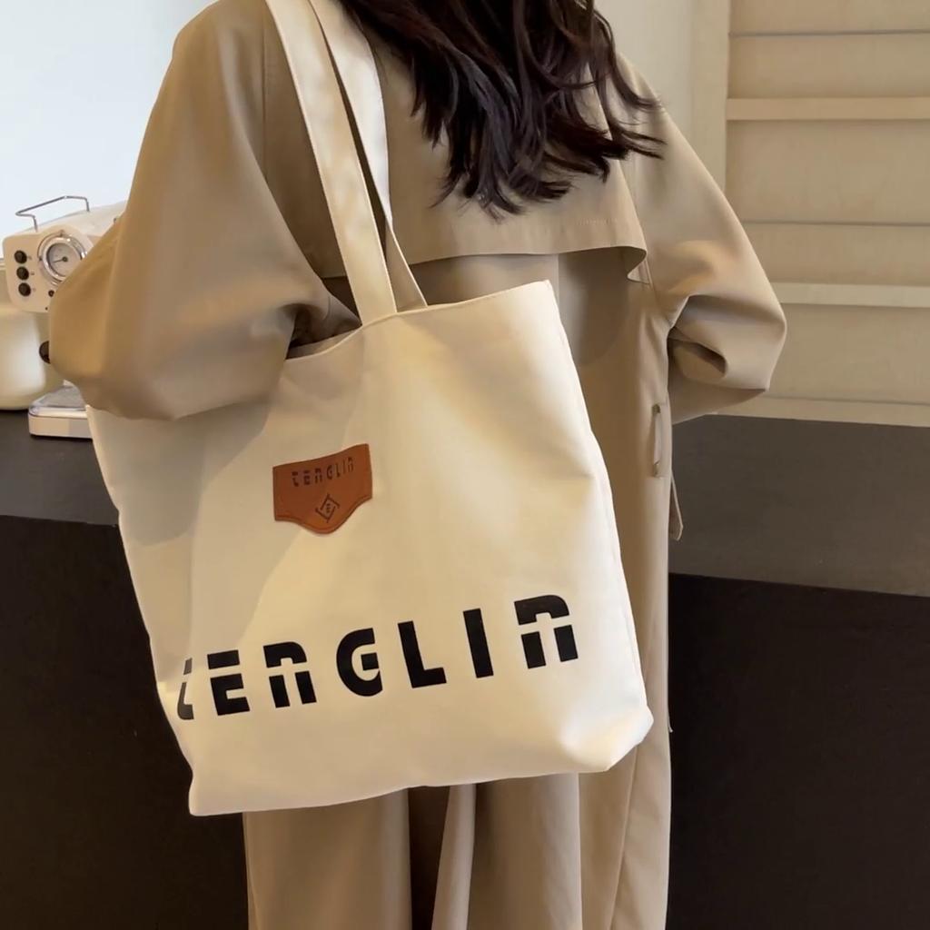 Large Capacity Tote Bag Women's Shopping Bag Letter Print Commuter Student Shoulder Bag