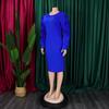 Long Sleeve Bodycon Dress Women Ruffles Sleeve Solid O Neck Package Hips Mid Calf Dress Clothes Robe