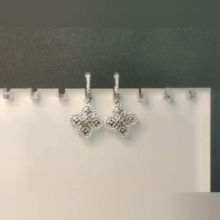 Four Leaf Clover Earring 925 Sterling Silver Flower Drop Cubic Zircons Earrings