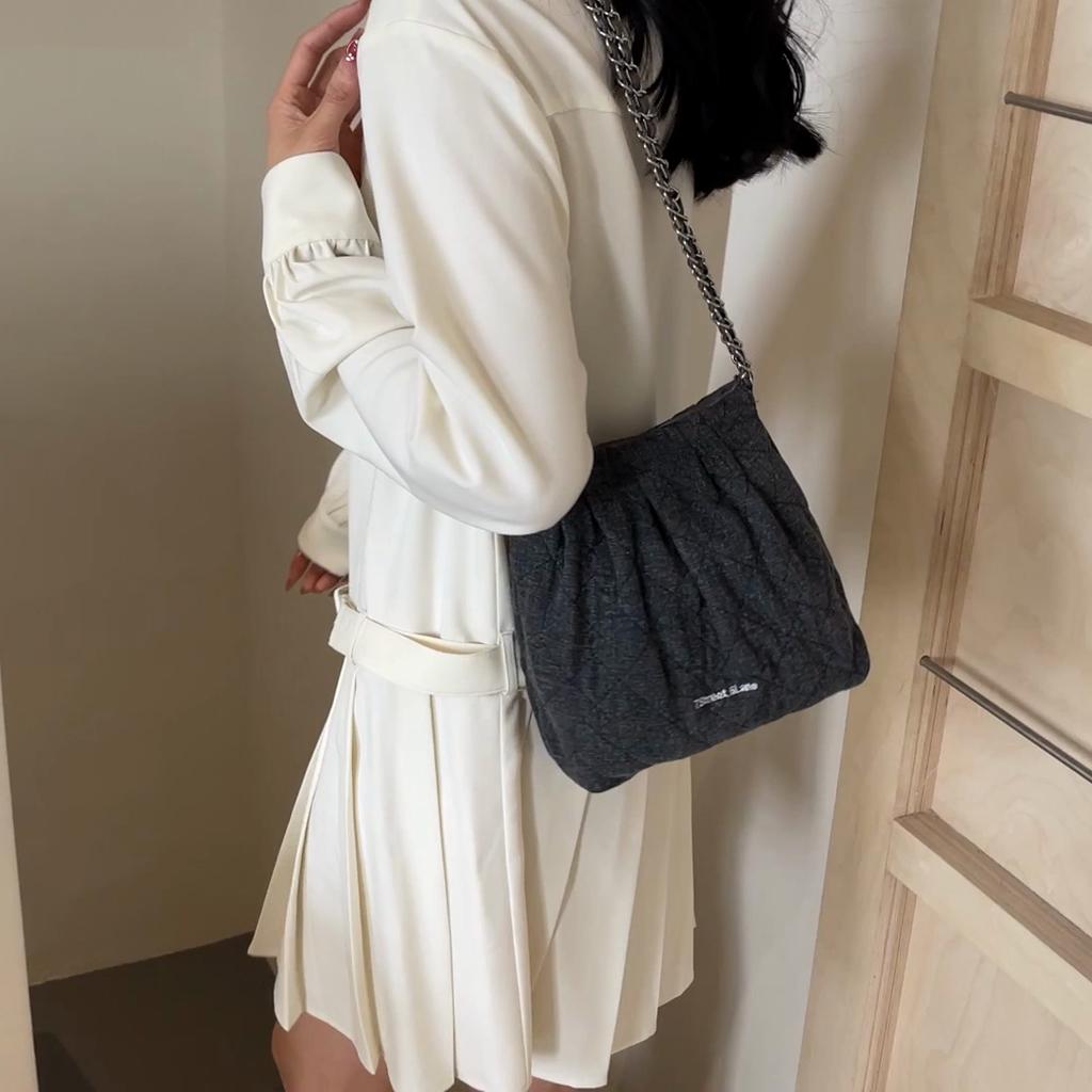 Women's Denim Bucket Bag Chain Shoulder Crossbody Bag