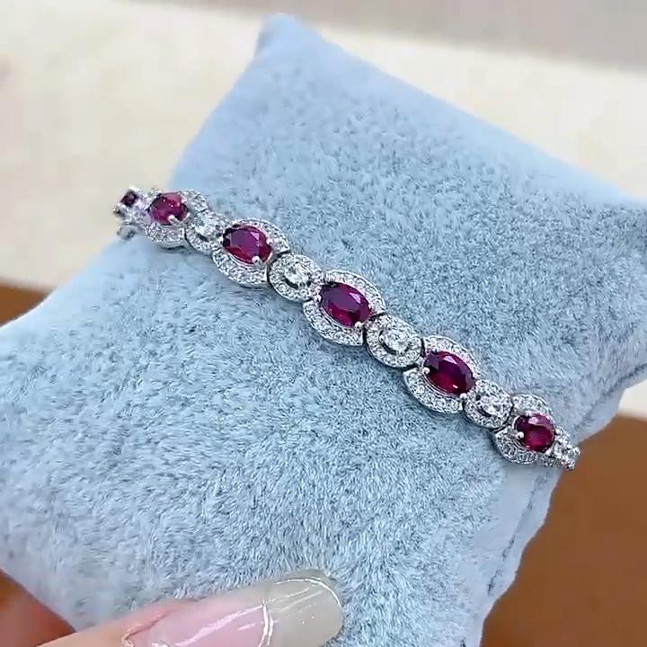 SACEGEMS Neuankömmling 925 Sterlingsilber 4*6MM Natürlicher Granat Edelstein Armbänder für Frauen Verlobung Cocktailparty Feiner Schmuck