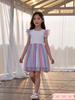 Comfort Princess Dress, Bubble Letter Print Mermaid Scale Tulle Skirt for Little Girls