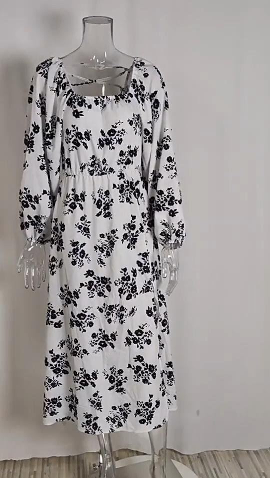 Women's Clothing, Printed, Backless, Slit, Tie, Dress