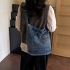 Vintage Large Capacity Denim Tote Bag Women's Shoulder Bag Commuter Crossbody Bag