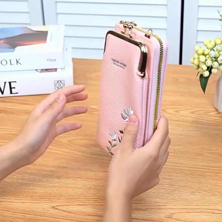 Fashion Women Small Crossbody Bag for Mobile Phone PU Leather Purse Bag Elegant Flower Pattern Messenger Bag Wallet For Girls