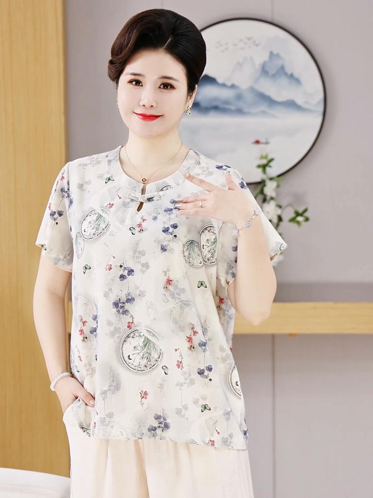 Plus Size 3XL-8XL Oversize Summer Casual Blouses for Women Tops Loose Short Sleeve Shirt Vintage Clothes