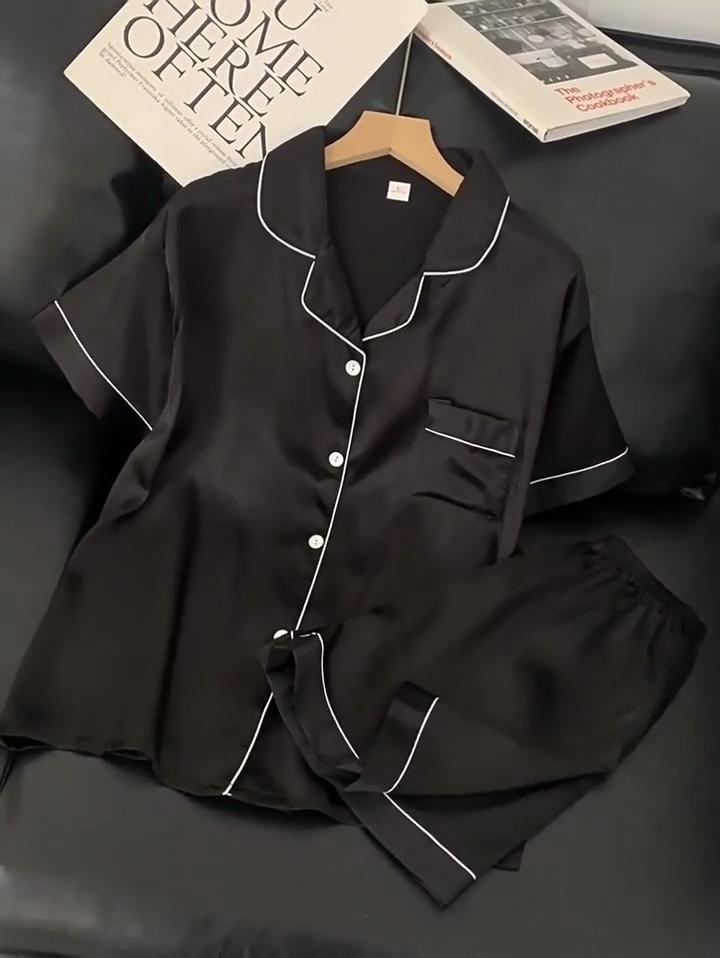 1 Set Minimalist Solid Color Cooler Pajama Set Short Sleeve Polyester Loungewear Home Comfort Outwear Summer Pajamas