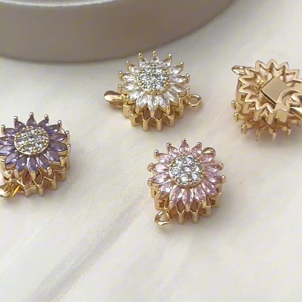 One Copper Microinset Zircon Rotatable Sunflower Findings for Necklace Bracelet DIY Jewelry Making Accessories