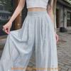 Damen Leinen Weite Hosen Mit Stickerei Für Sommer Freizeitkleidung