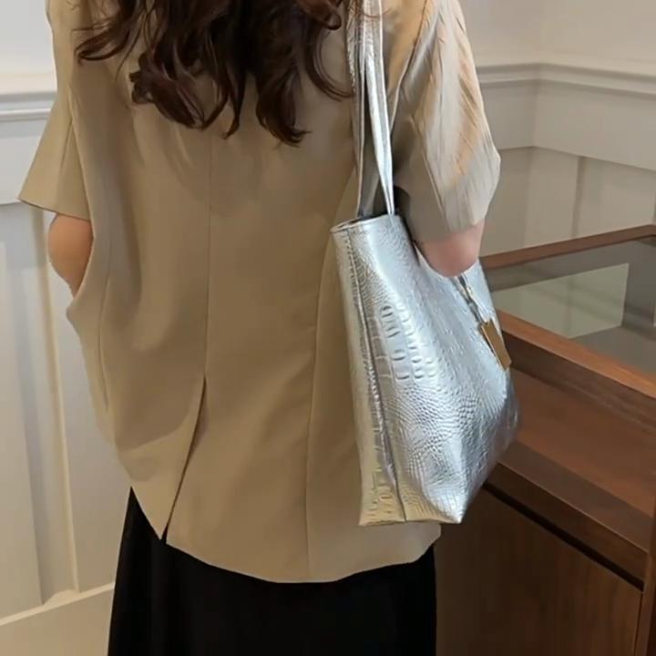 Retro Crocodile Pattern Top Handle Women Shoulder Bag Fashion Large Capacity PU Leather Bucket Tote Bag