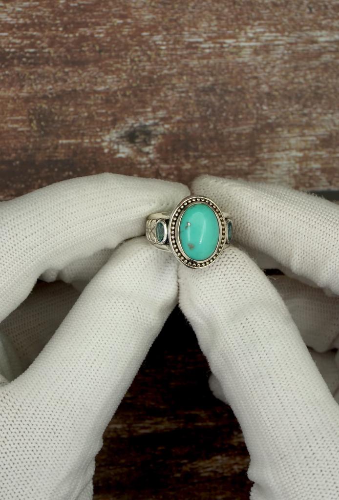 Turquoise & Blue Topaz Ring – 925 Sterling Silver Statement Ring for Women – Handmade December Birthstone Jewelry