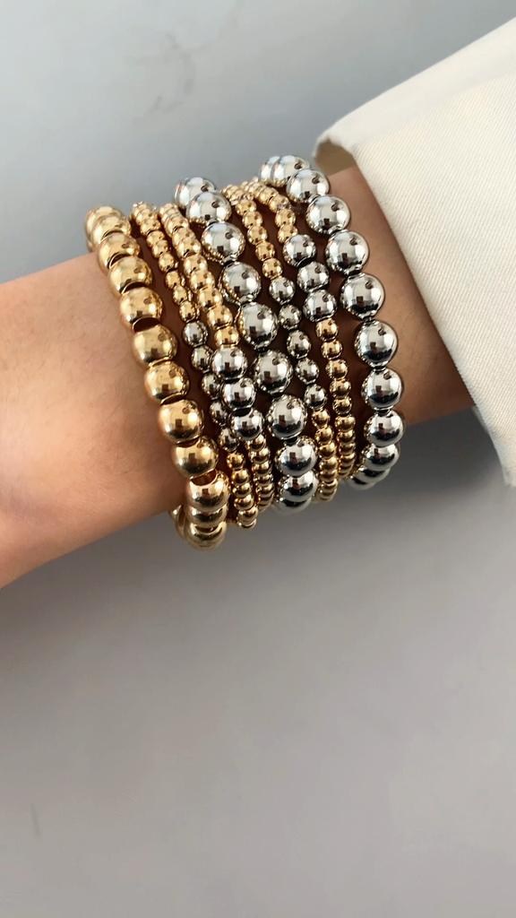 7PCS European Style Simple Fashion Metal Texture Bracelet Set Jewelry for Women Girls Bead-Chain Handmade Bijoux