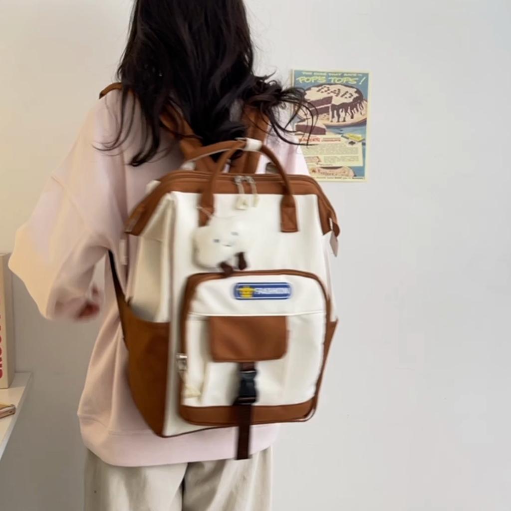 Women's Contrast Color Backpack Student Schoolbag