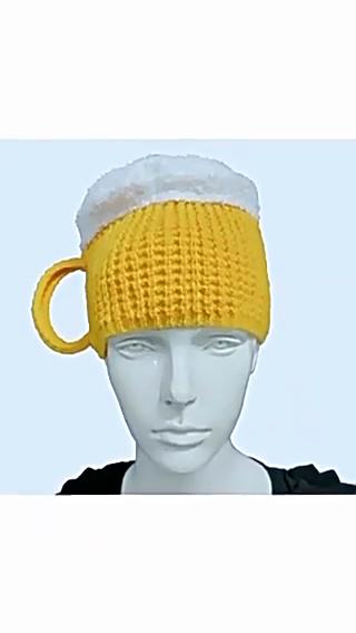 Gorro de Tricô Tendência 3D com Copo de Cerveja Para o Inverno Quente em Amarelo Vinho Tinto e Cáqui