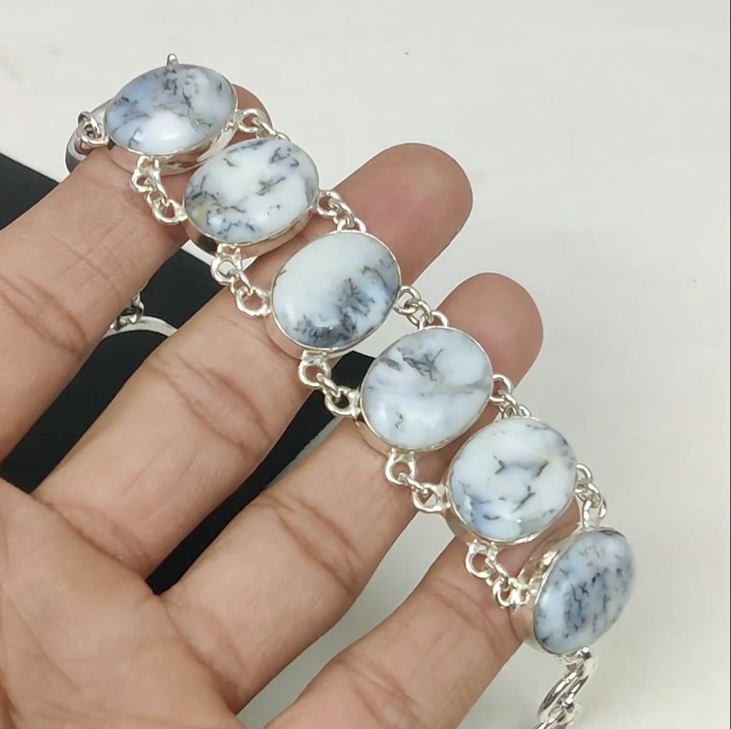Natural Dendrite Opal Gemstone Handmade 925 Sterling Silver Bracelet, Dendrite Opal Racelet For Wife , Unisex Bracelet, Birthday Gifts