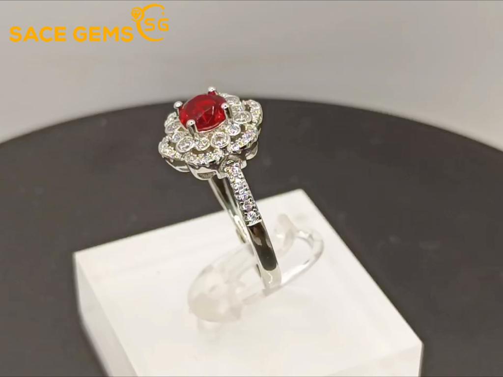 Sace Gems Klassisk Luksus Rød Zirkon Ring Dame Smykker Bryllup Løfte Selskap Gave