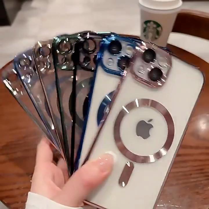 Luxusní magnetické pokovování transparentní pouzdro na telefon s bezdrátovým nabíjením pro iPhone 11 12 13 14 15 Pro Max Plus nárazník silikonový měkký kryt