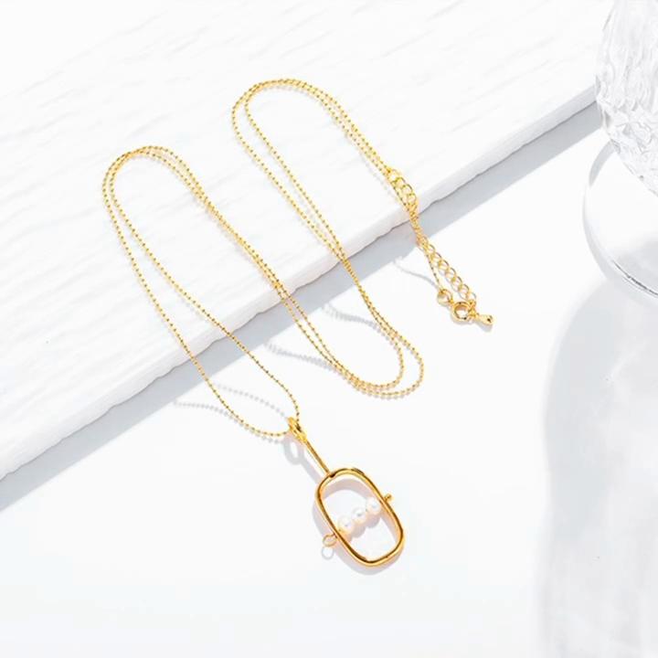 Chic Square Pearl Necklace with Freshwater Pearls, Fashion-style Sweater Chain for Women