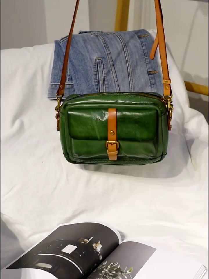 Johnature Vintage messenger taška z pravé kůže jednoduché jednobarevné přírodní měkké pravé hovězí kožené dámské kabelky přes rameno
