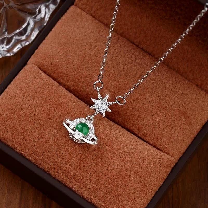 Cosmic Planet S925 Silver Necklace Does Not Fade Women's Natural Dangerous Materials Jade Premium Niche Clavicle Chain Daily Gift