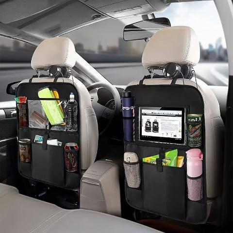 3-in-1 Car Seat Backrest Storage Bag - Oxford Fabric Kick Bag with Tablet Pocket and Insulated Bottle Rack, Duty Rear Seat Storage Space