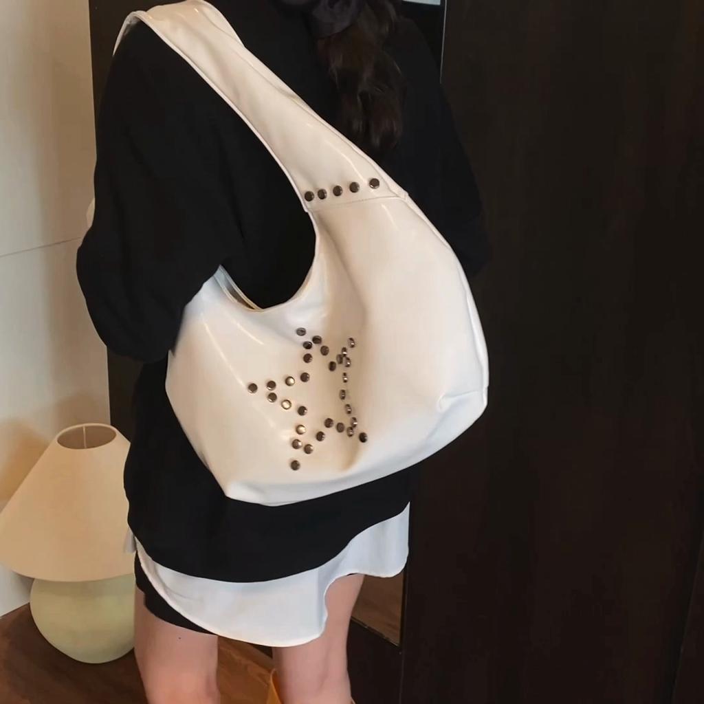 PU Hobo Bag Women's Fashion Shoulder Tote with Stud Detail Soft Texture Casual Everyday Handbag