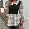 2024 Autumn/winter Women's Contrasting Color Temperament Pullover Long Sleeved Shirt