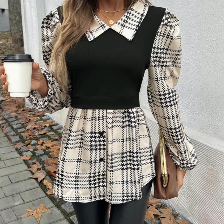 2024 Autumn/winter Women's Contrasting Color Temperament Pullover Long Sleeved Shirt
