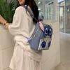 Stitch Blue Embroidery Small Book Bag With Zipper Closure For Teen Girls