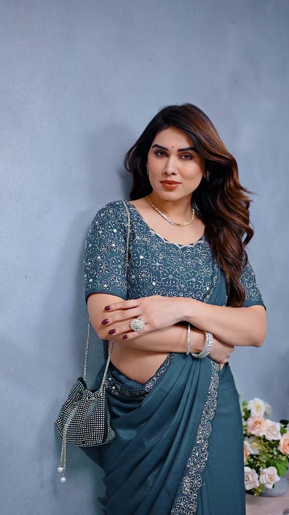 *Beautiful Party Wear Mirror Work Saree Collection Presented*