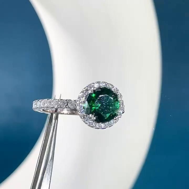 BELLA BOX Round Green Cubic Zirconia Finger Ring For Women Brilliant Accessories Vintage Ring Retro Party Luxury Jewelry Gift