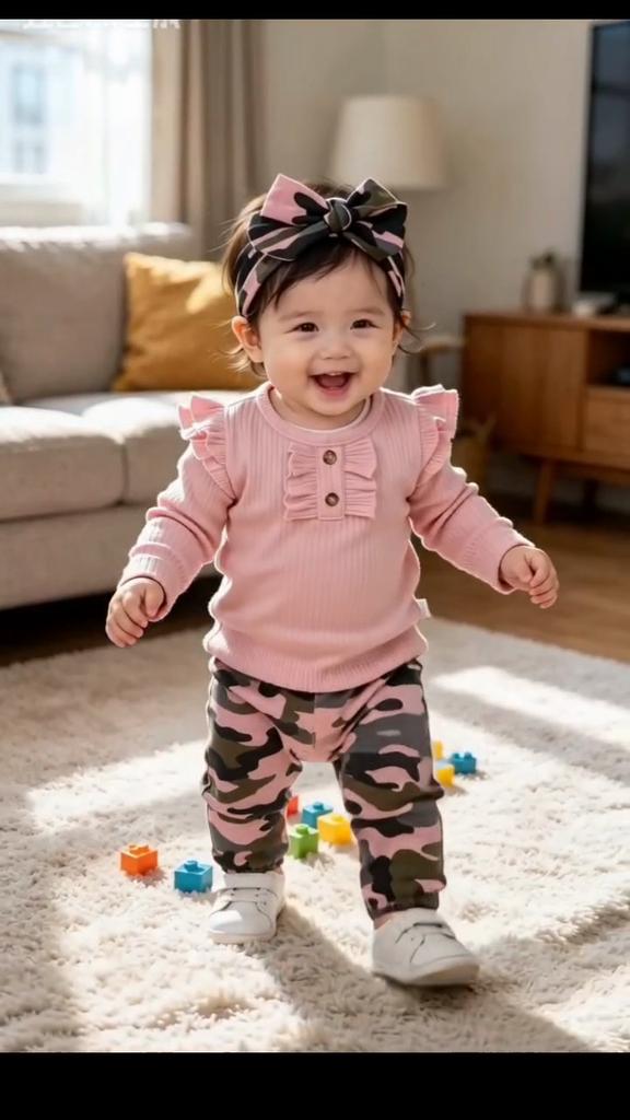 0-18 Months Newborn Baby Girl Clothes Set Infant Girl Long Sleeve Bodysuit + Camouflage Pants + Headband Cotton Clothing Suit