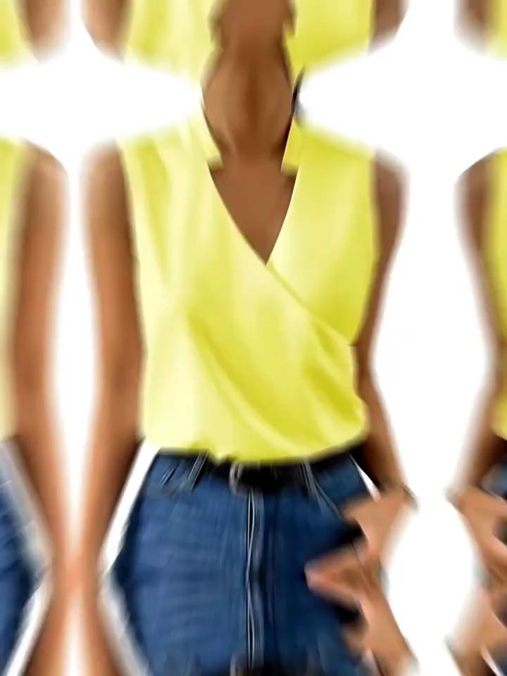 Summer Women's Chiffon Shirt Pullover V-neck Sleeveless Women's Top, Versatile Business Women's Shirt for Commuting