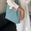 Korean Refreshing Lake Blue Shopping Bags Fashion Plaid Handheld Shoulder Bag Student Class Cloth Bag