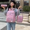 Large Storage Casual Backpack Set, Letter Pattern Student School Bag, Daily Rucksack for Middle School Girls
