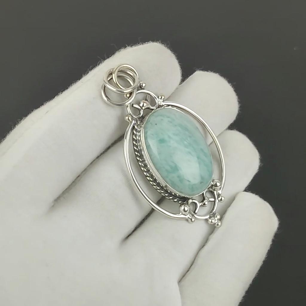 Unique Amazonite Gemstone Pendant, 925 Sterling Silver Jewelry, Handmade Jewelry, Boho Jewelry, Antique Pendant For Anniversary Gifts