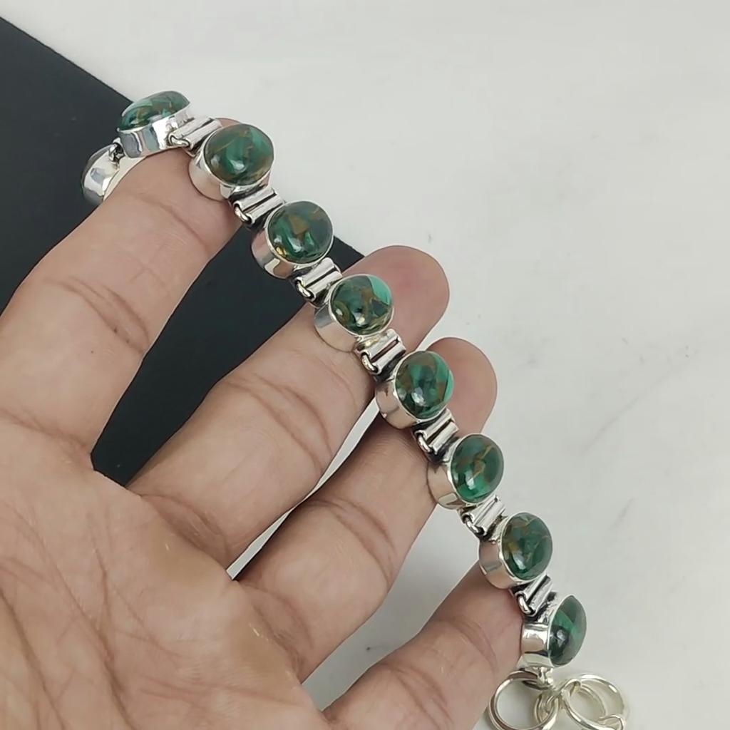 Natural Copper Malachite Gemstone Handmade 925 Sterling Silver Bracelet, Copper Malachite Bracelet For Wife , Unisex Bracelet Easter Gift